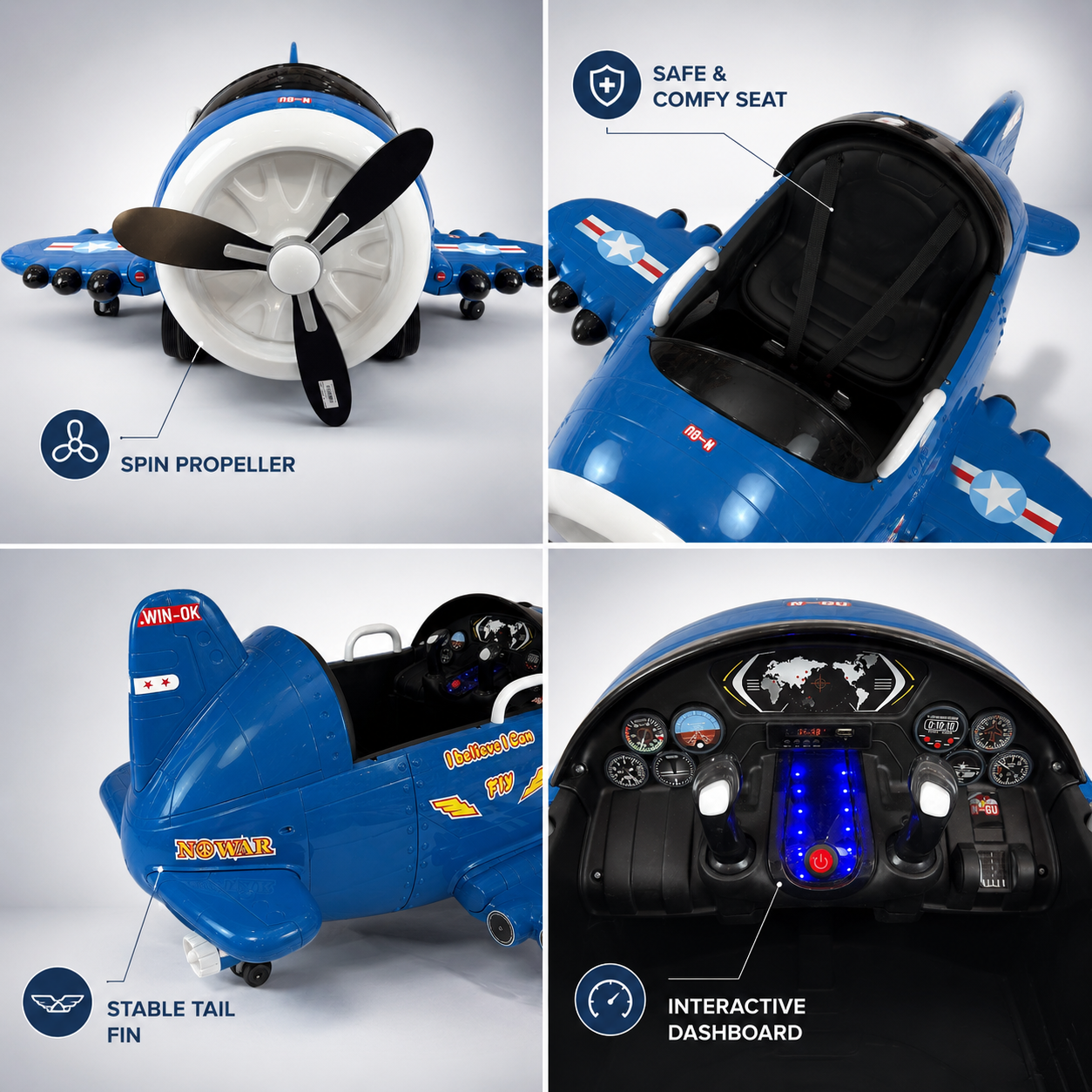 Kids Airplane Ride-On Toy with Rotating Propeller