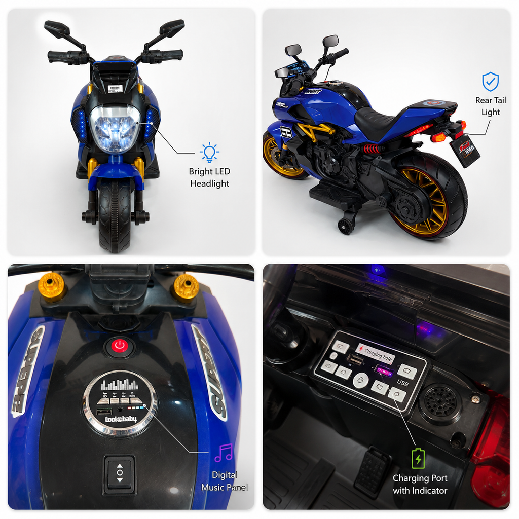 Blue Sport Style Kids Electric Ride-On Bike
