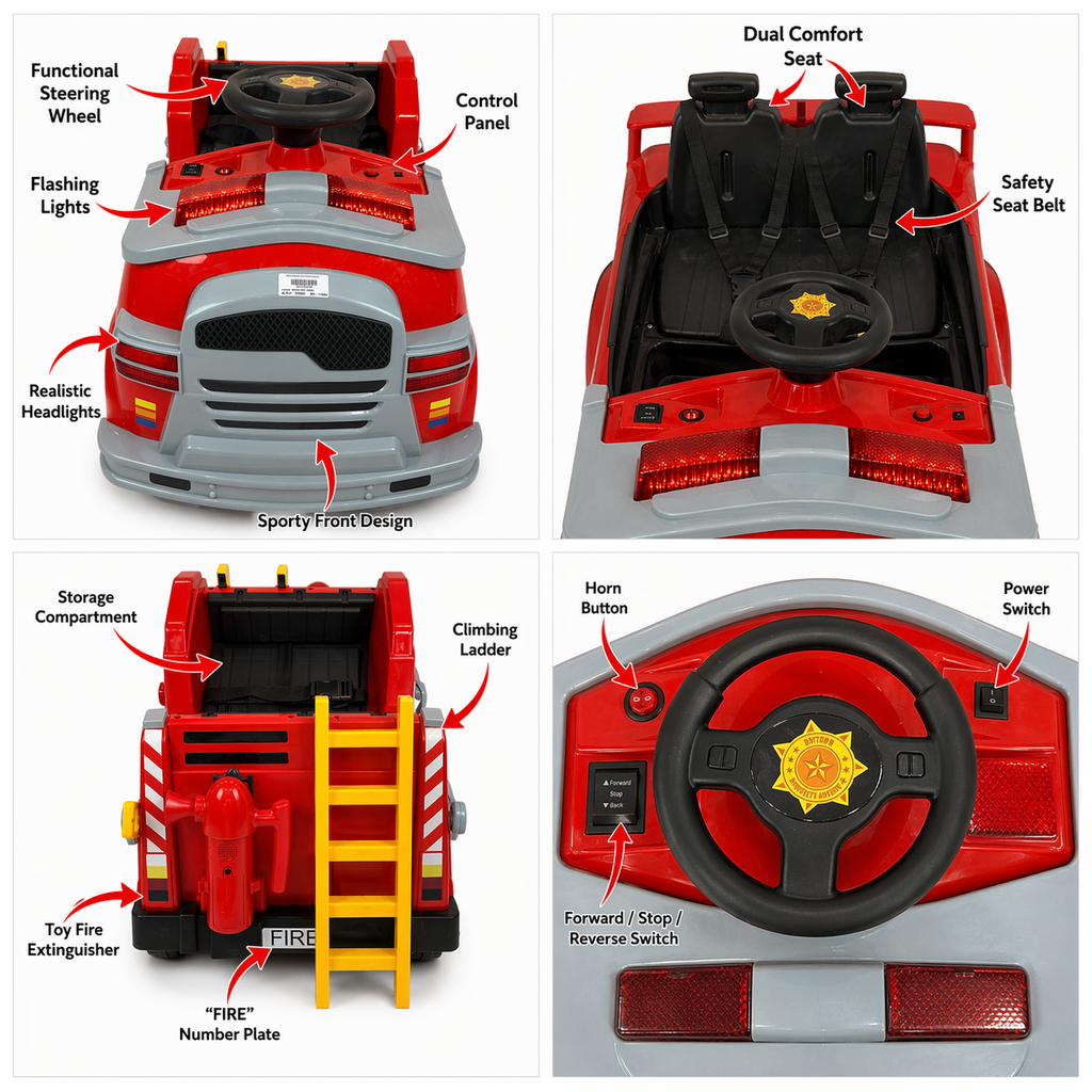 Ride-On Rescue Fire Truck with Parental Remote Control