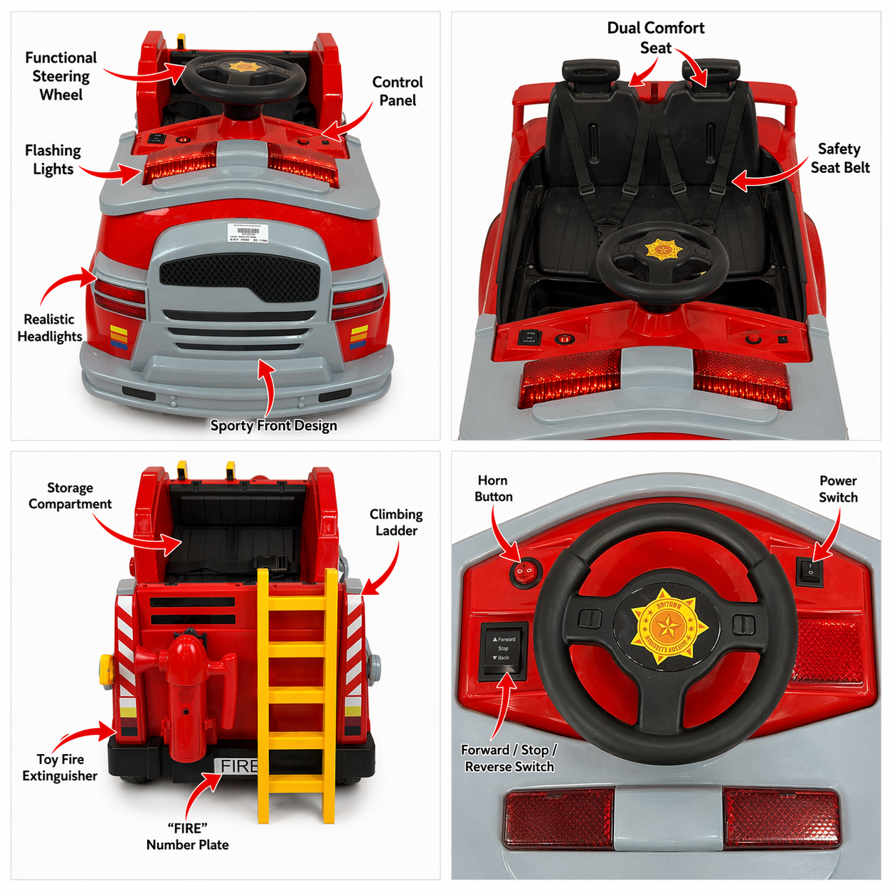 Ride-On Rescue Fire Truck with Parental Remote Control