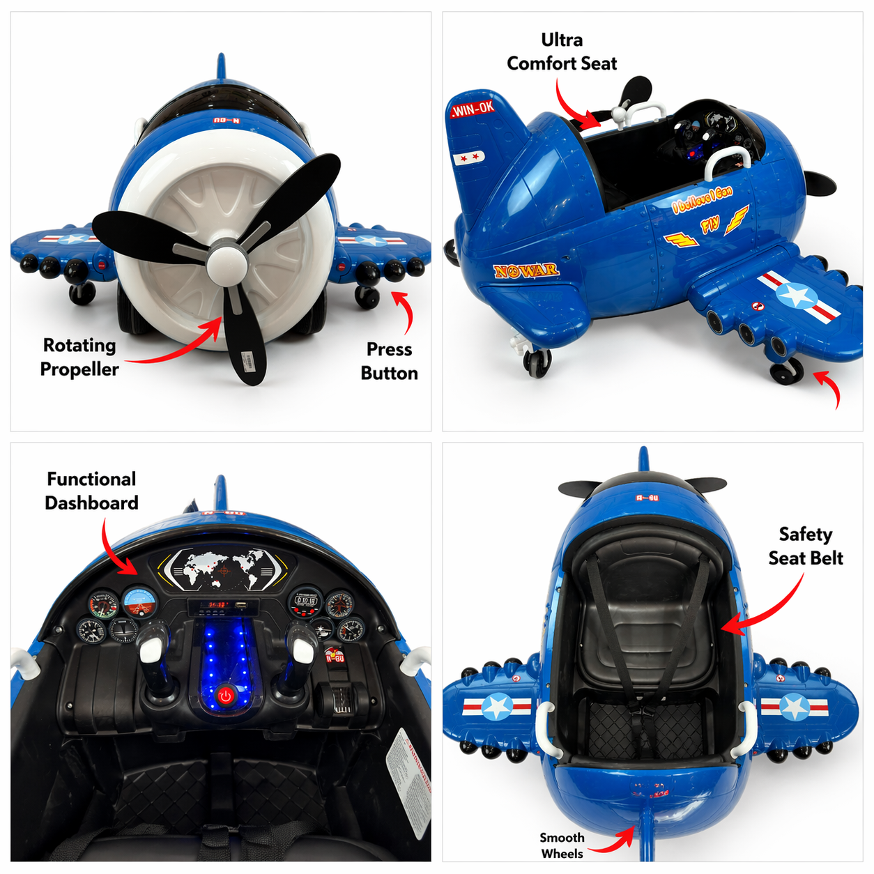 Kids Airplane Ride-On Toy with Rotating Propeller