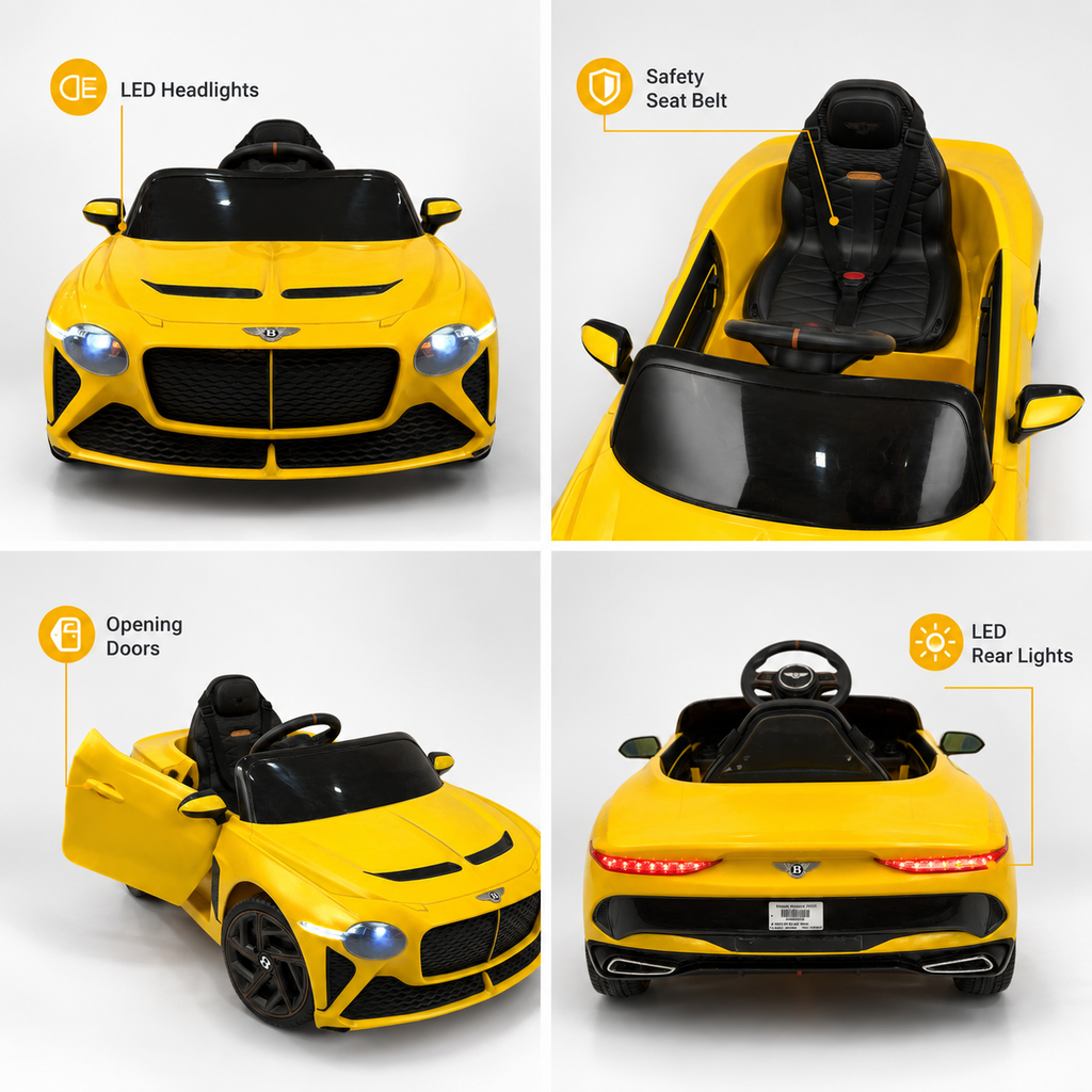 Yellow Kids Ride-On Bentley Sports Car