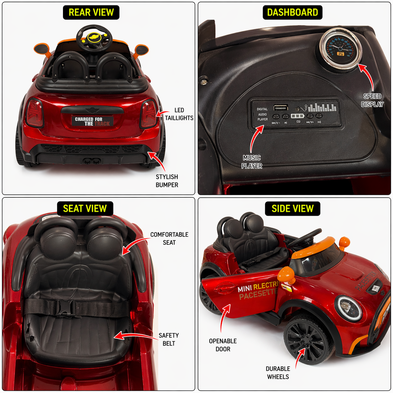 Red Mini Cooper Style Kids Electric Ride-On Car with Remote Control
