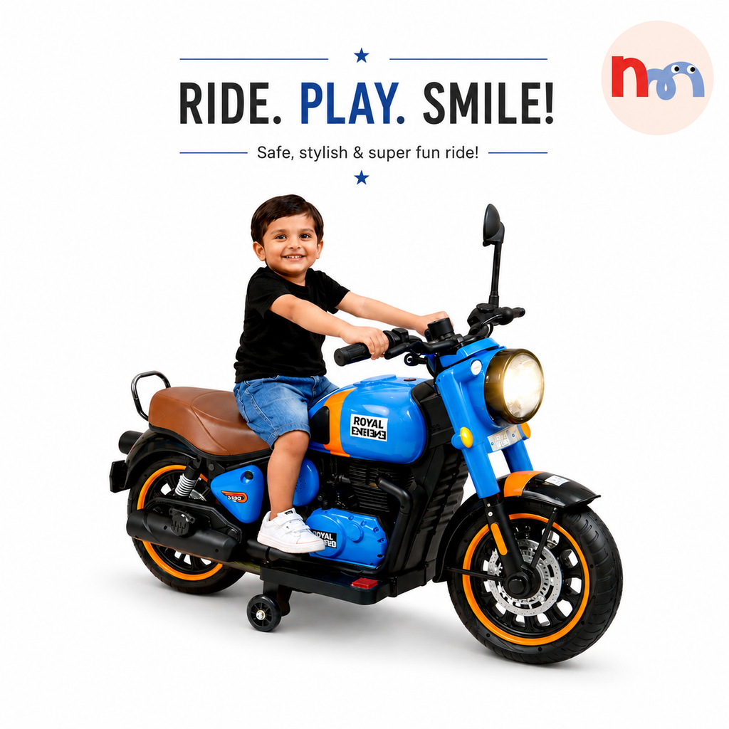 Blue Royal Enfield Style Kids Electric Ride-On Bike