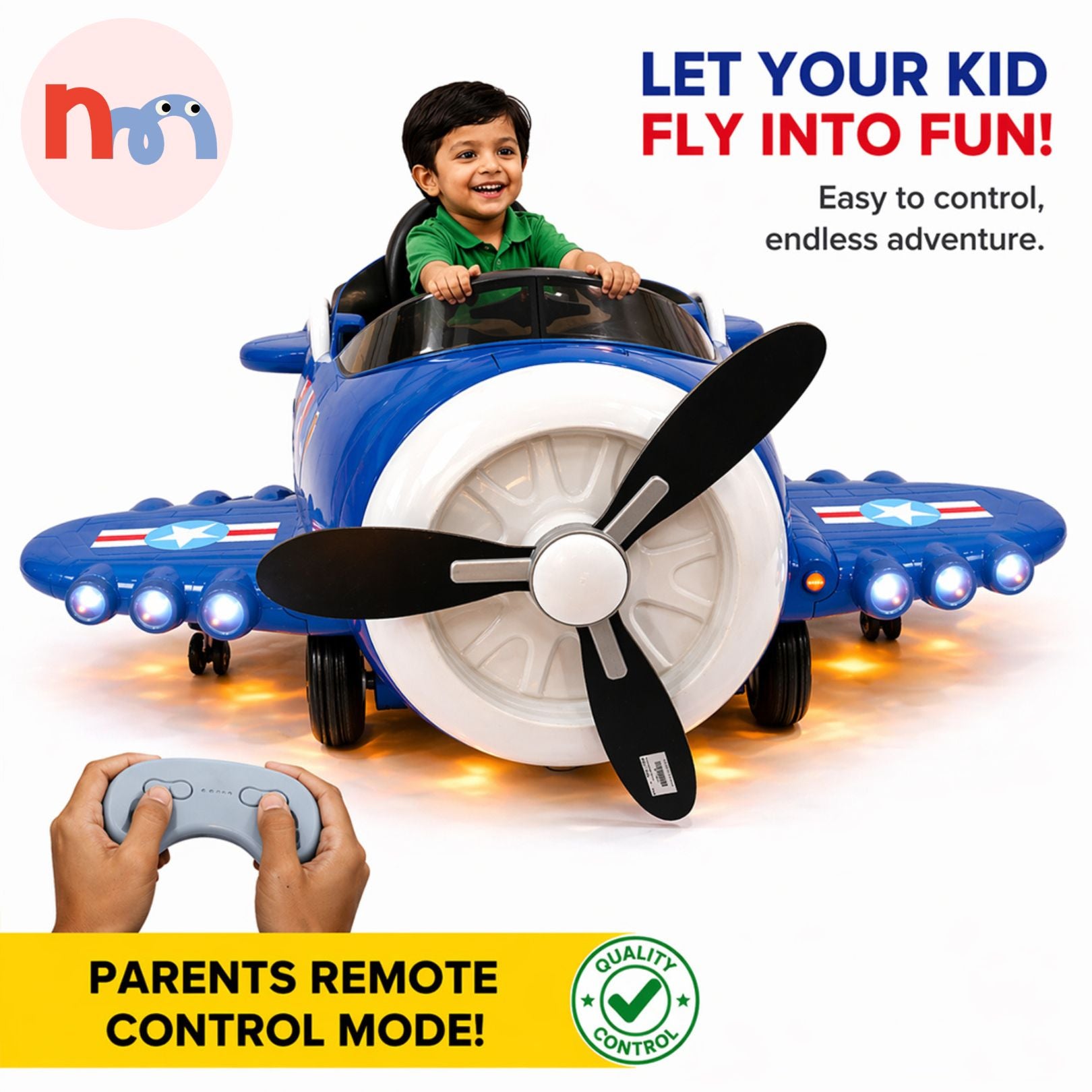 Kids Airplane Ride-On Toy with Rotating Propeller
