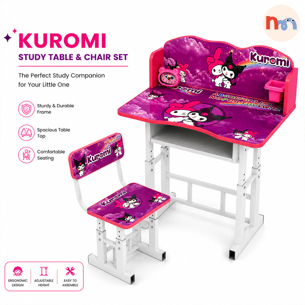 Kuromi Kids Study Table & Chair Set with Adjustable Height