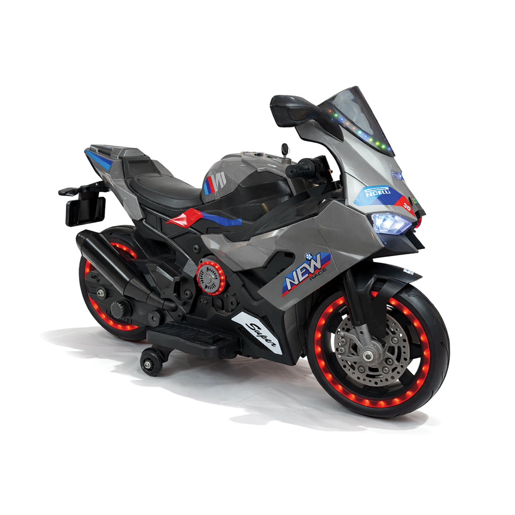 Grey Racing Style Kids Electric Ride-On Super Bike