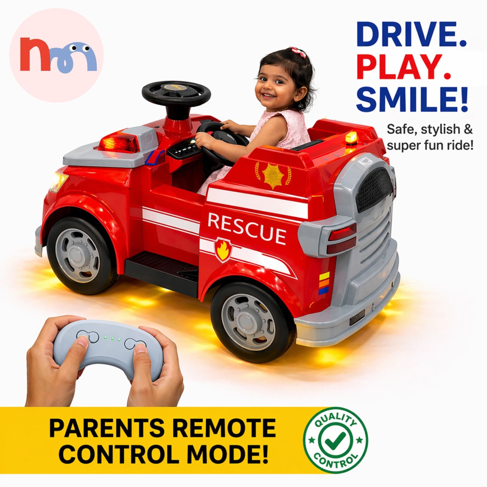 Ride-On Rescue Fire Truck with Parental Remote Control