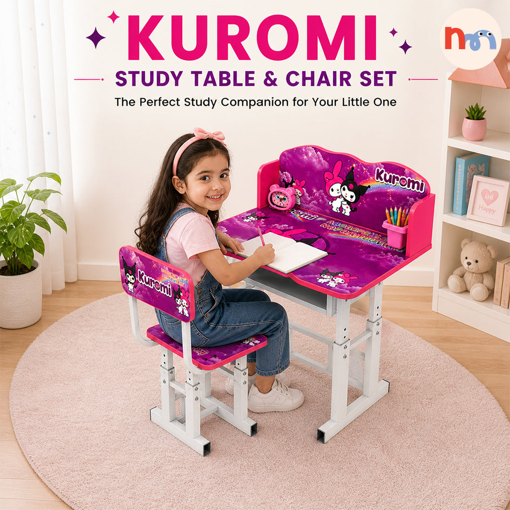 Kuromi Kids Study Table & Chair Set with Adjustable Height