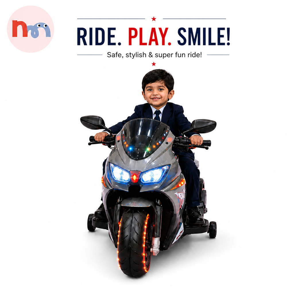 Grey Racing Style Kids Electric Ride-On Super Bike