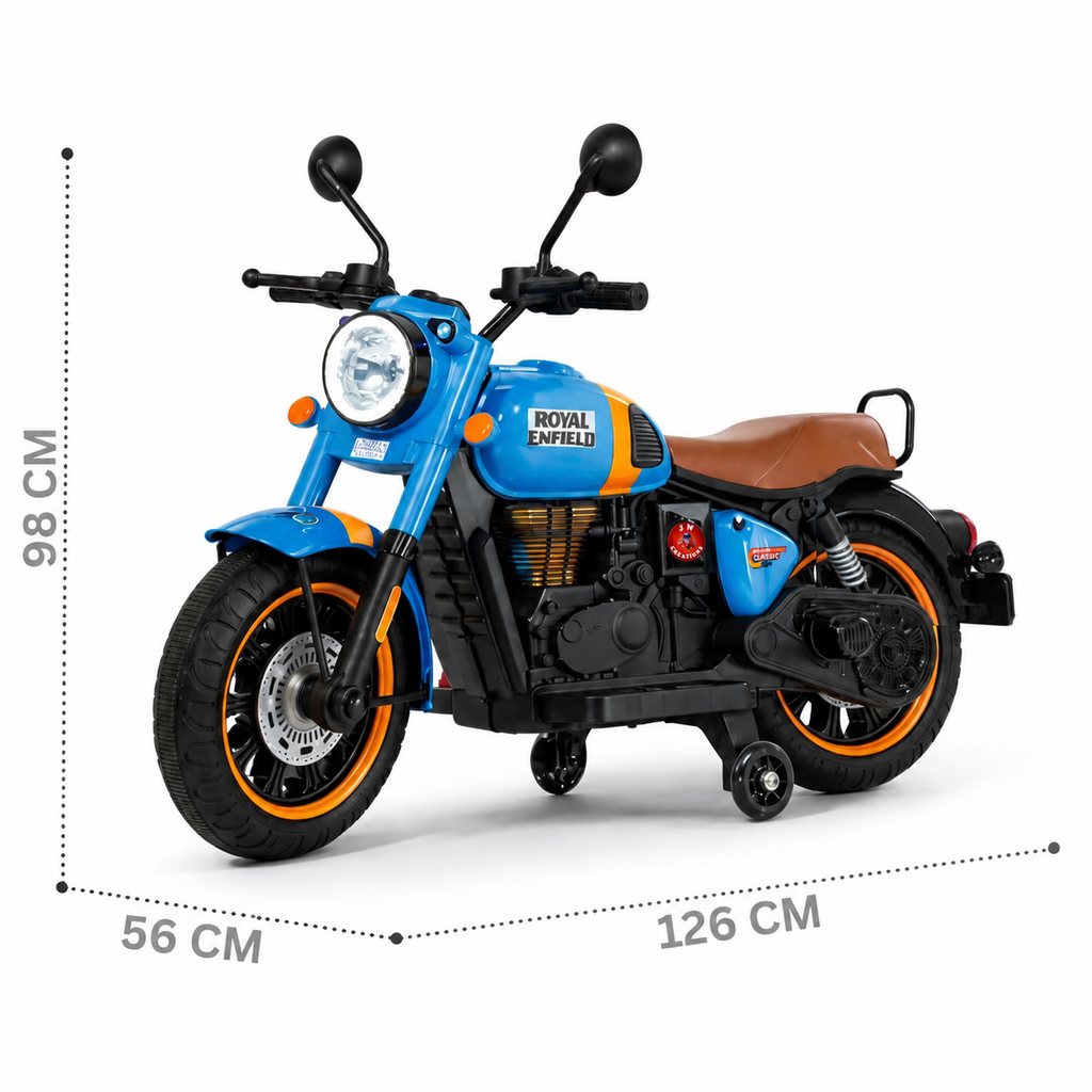 Blue Royal Enfield Style Kids Electric Ride-On Bike