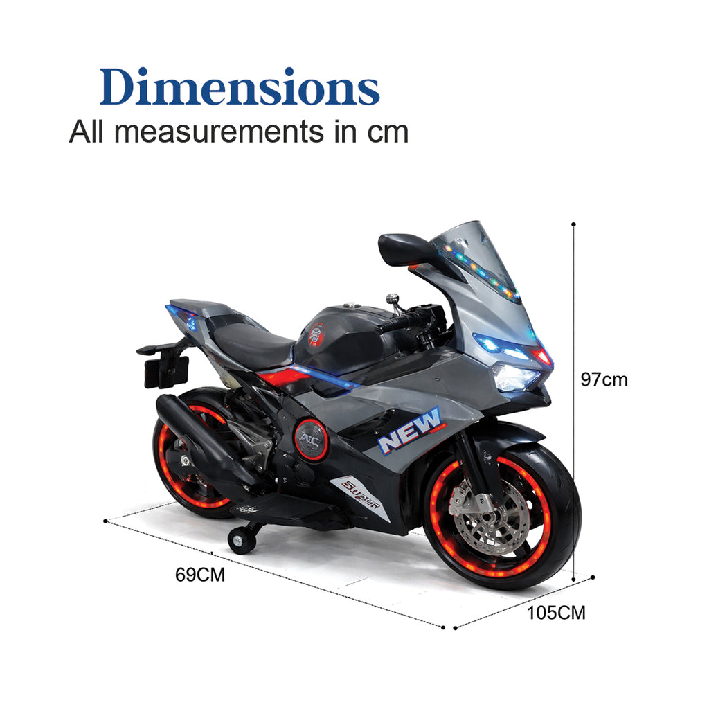 Grey Racing Style Kids Electric Ride-On Super Bike