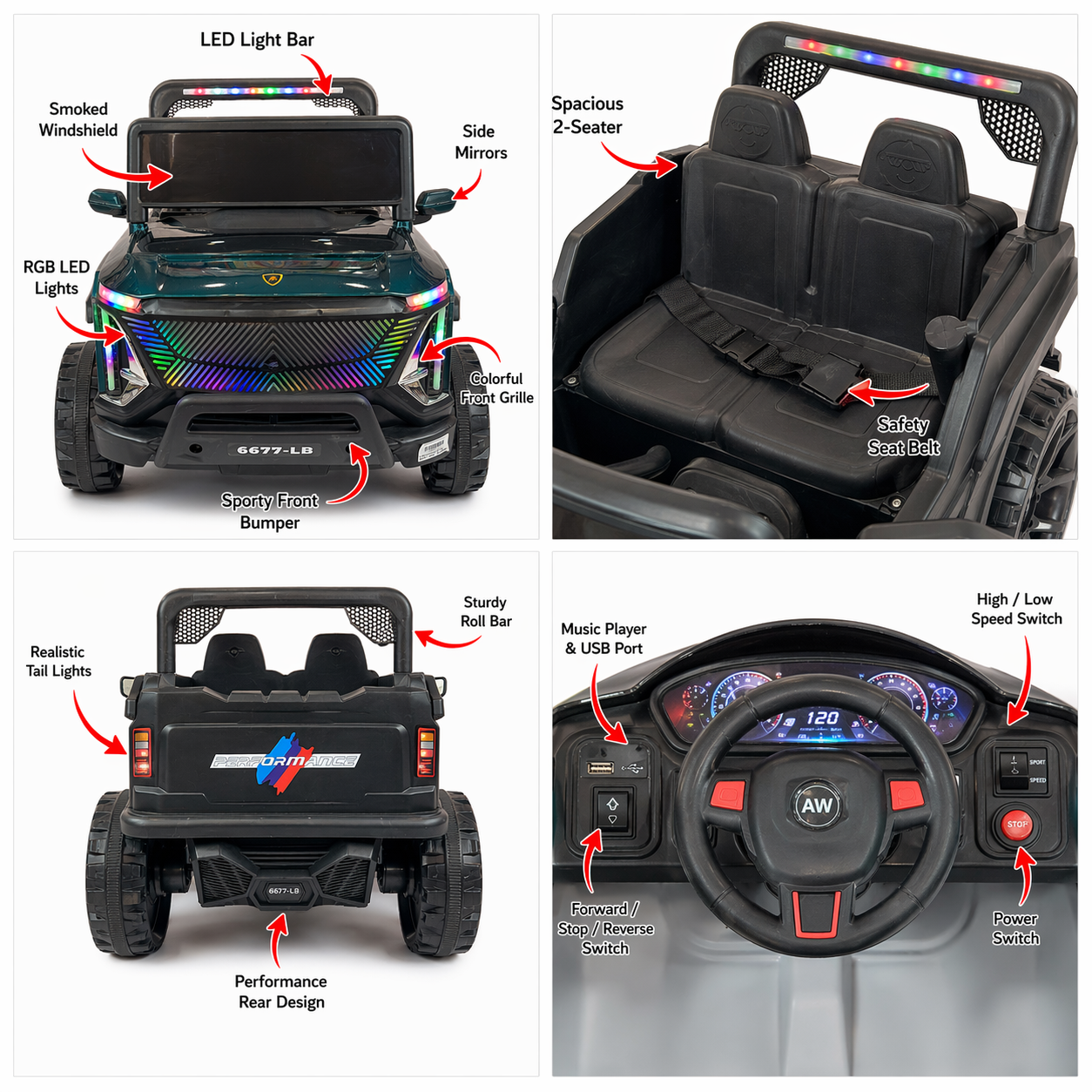 4x4 Super Car Double Seat Ride-On with RGB Lights
